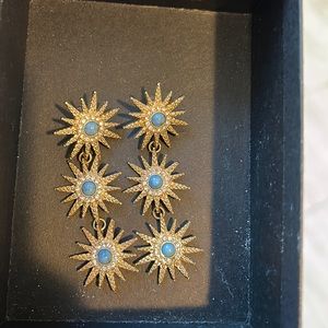 Beautiful starburst earrings gold and turquoise blue